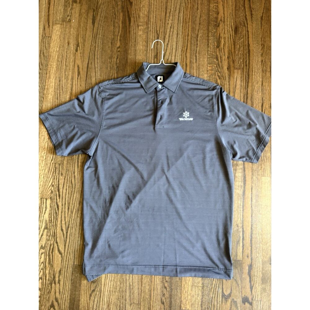 FootJoy Gold Polo Shirt Men L Gray Preowned Pinstripe Stretch Wachesaw CC